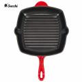 Cast iron enamel griddle pan with long handle